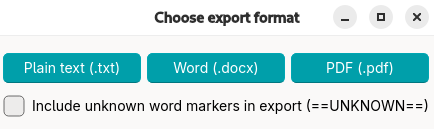 Export dialog with destination and scope options